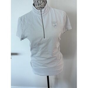 Pikeur White Short Sleeve Quarter Zip Equestrian Show Shirt Crystal Collar 36